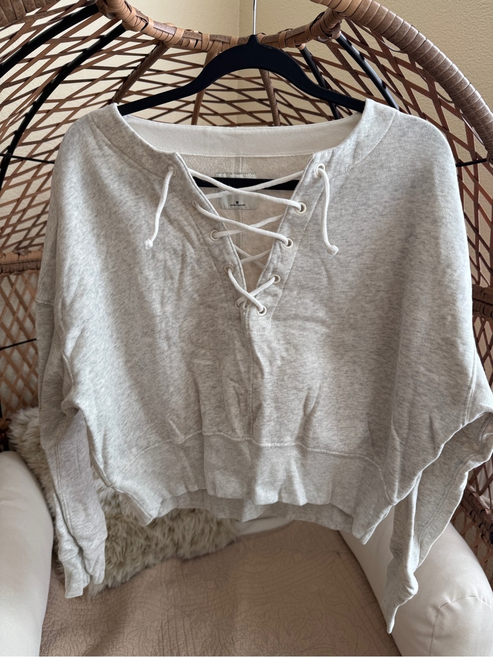 Abercrombie Soft AF Lace Up Crew Sweatshirt Gray Medium